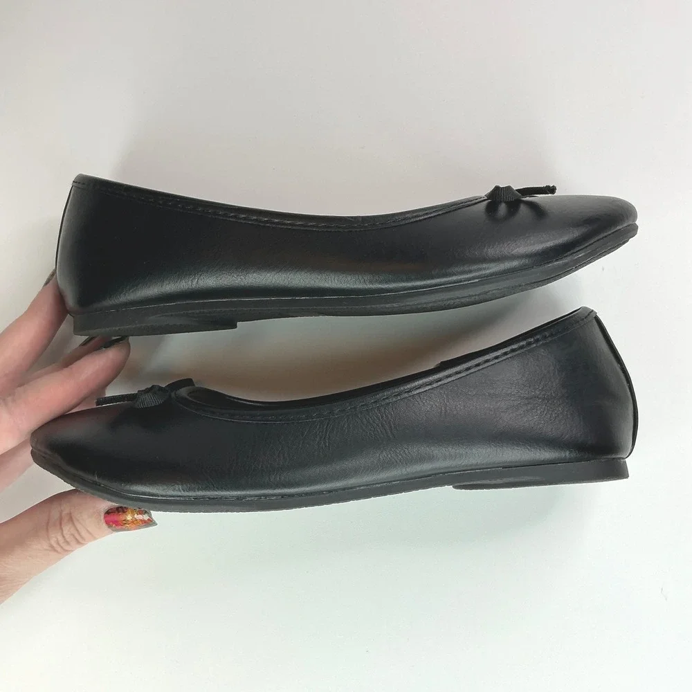 SO Black Ballet Flats Girls Size 1 Memory Foam Bow Detail Classic Dress Shoes